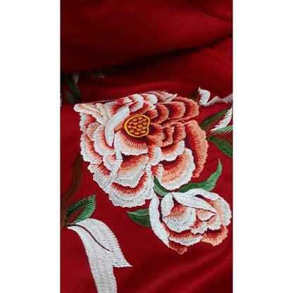 Red Lụa Mỹ Ao Dai | Rose Embroidered Ao Dai Women