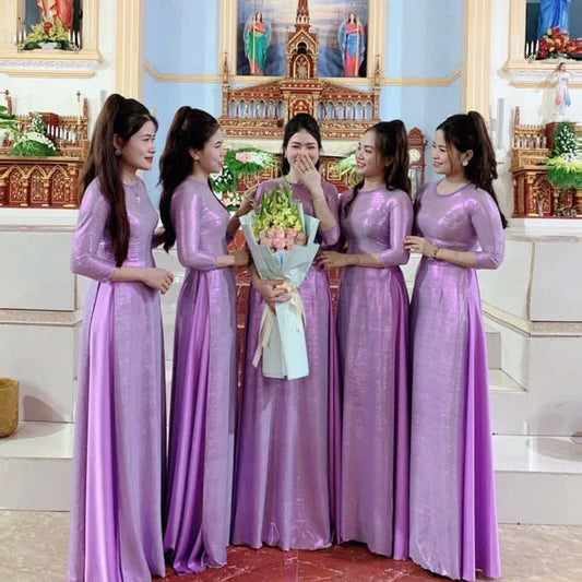 Sparking Silk Ao Dai For Women | Traditional Vietnamese Dress | Áo Dài Truyền Thống