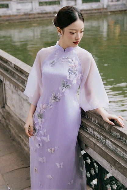 Purple Ao Dai With Butterfly Sparkle - Ao Dai Dresses | Modern Ao Dai For Women