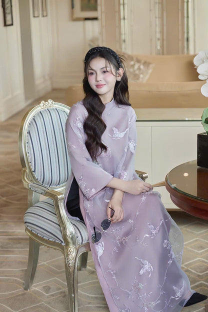 EVA Deep purple loosing ao dai | Women ao dai Vietnamese | NO pants