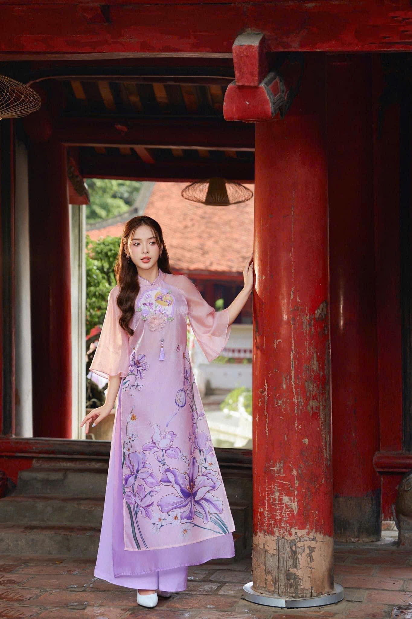 Purple Floral Ao Dai Modern - Modern Dress Vietnamese