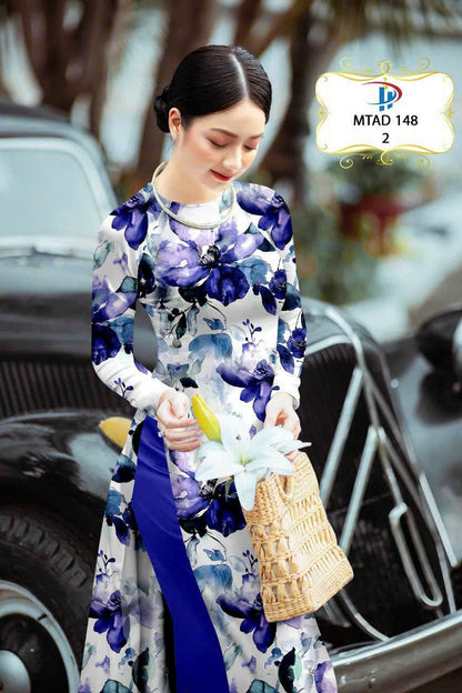 3D Floral Ao Dai - Vietnamese Ao Dai For Women - Round Neck