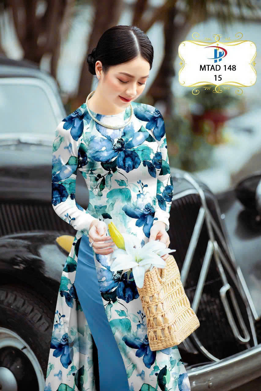 3D Floral Ao Dai - Vietnamese Ao Dai For Women - Round Neck