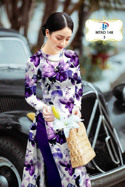 3D Floral Ao Dai - Vietnamese Ao Dai For Women - Round Neck