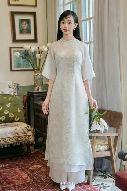 White Orangza Silk Modern Ao Dai Dresses | Áo Dài Cách Tân