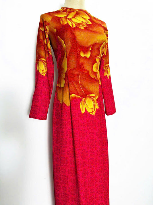 Pre-made Hot Pink Lotus Ao Dai - Traditional Ao Dai - Áo Dài Cổ Tròn