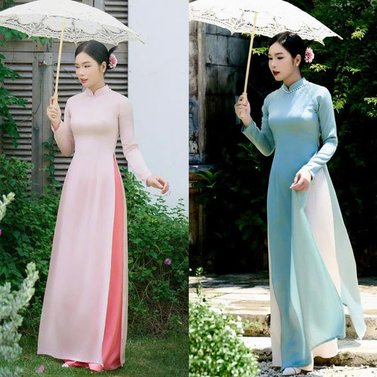 Plain Silk Vietnamese Traditional Ao Dai Dress - Áo Dài Lụa Mỹ Kết Ngọc