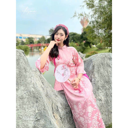 Floral Pattern Pink  Ao Dai | Pre-made Vietnamese Ao Dai For Women