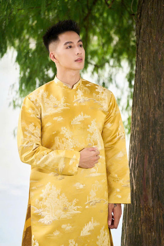 Yellow LANG TU Ao Dai Men - Men Dress - Ao Dai Vietnam