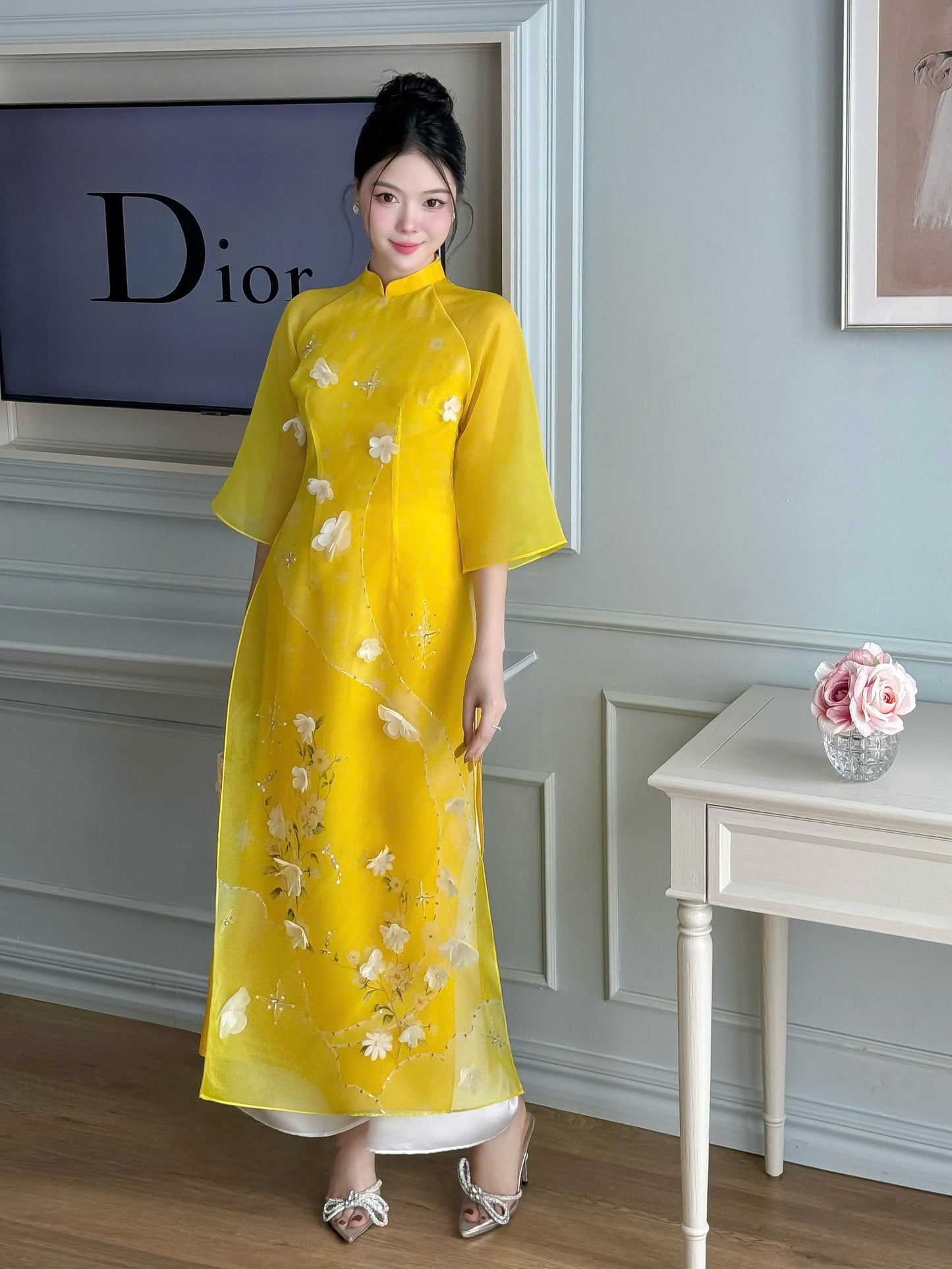 Mai Yellow Double Layers Organza - Sparkling Modern Ao Dai Set