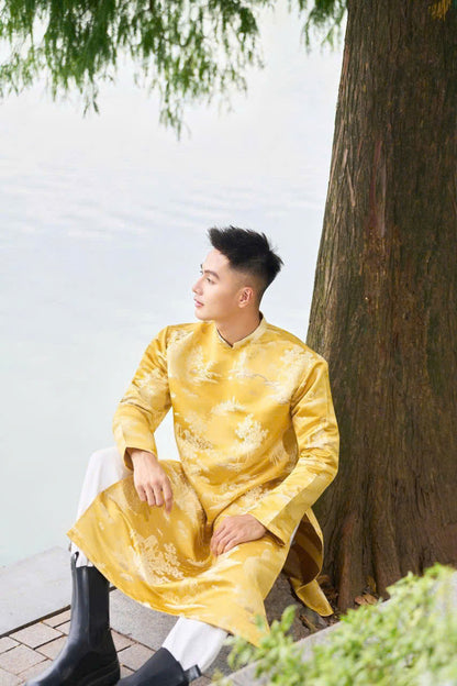Yellow LANG TU Ao Dai Men - Men Dress - Ao Dai Vietnam