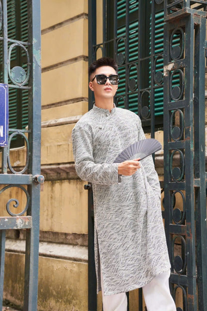 Pre-made Cream Vietnamese Ao Dai Men - Modern Ao Dai For Men