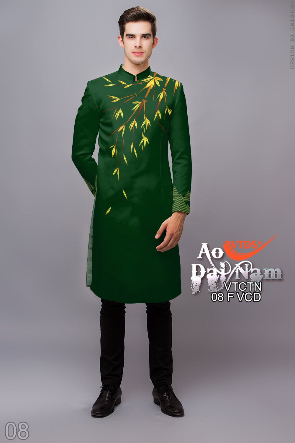 Men's Ao Dai - Bamboo Pattern Printed Ao Dai | Modern Ao Dai Men