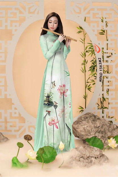 3D Lotus Printed Ao Dai Vietnam | Vietnamese Ao Dai For Women