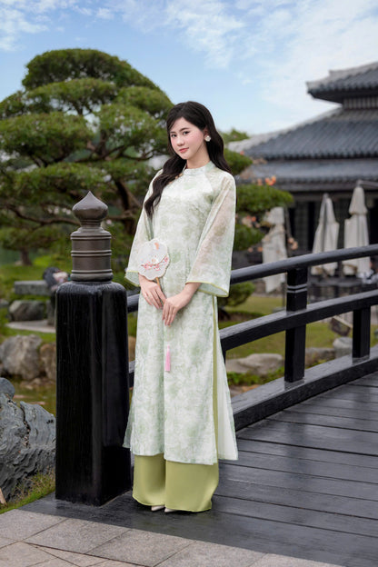 Green 3D Floral Ao Dai Modern - Áo Dài Cách Tân