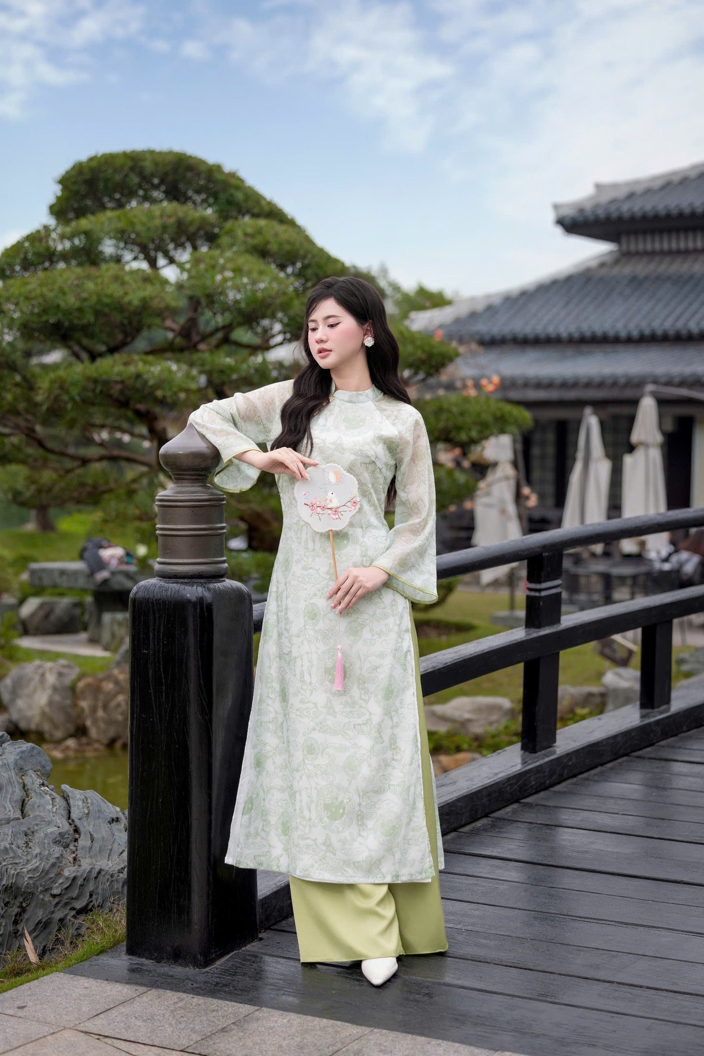Green 3D Floral Ao Dai Modern - Áo Dài Cách Tân