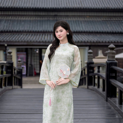 Green 3D Floral Ao Dai Modern - Áo Dài Cách Tân