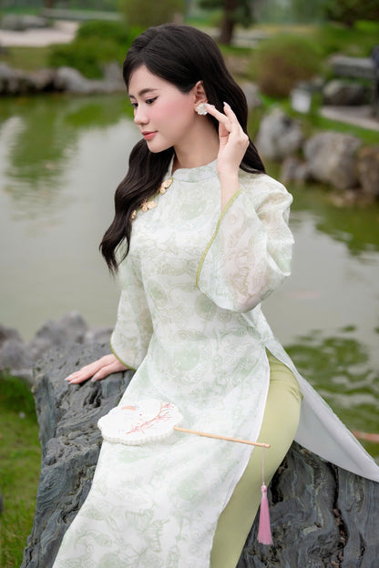 Green 3D Floral Ao Dai Modern - Áo Dài Cách Tân