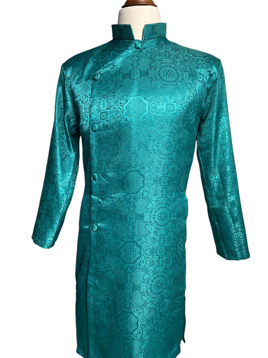 Teal Gam Ao Dai For Men - Ao Dai Truyen Thong