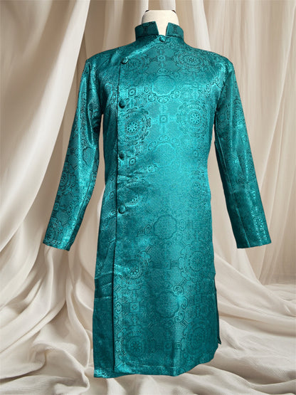 Teal Gam Ao Dai For Men - Ao Dai Truyen Thong