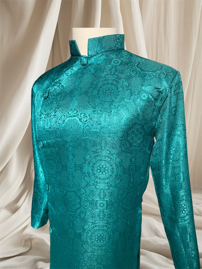 Teal Gam Ao Dai For Men - Ao Dai Truyen Thong