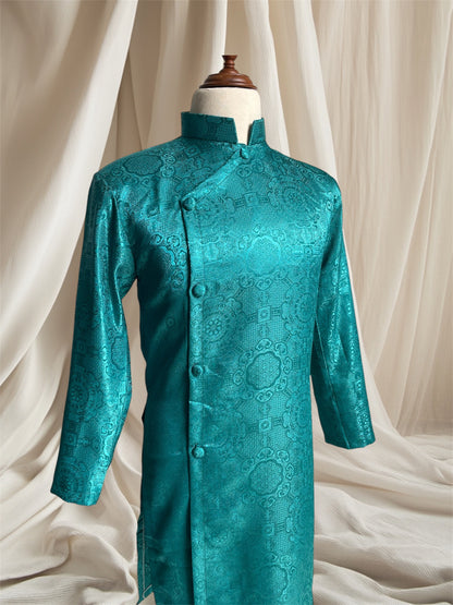 Teal Gam Ao Dai For Men - Ao Dai Truyen Thong