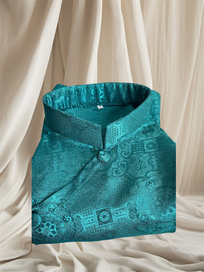 Teal Gam Ao Dai For Men - Ao Dai Truyen Thong