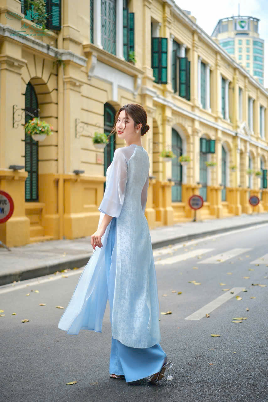 Blue Mini Floral Ao Dai Set | Traditional Vietnamese Dress