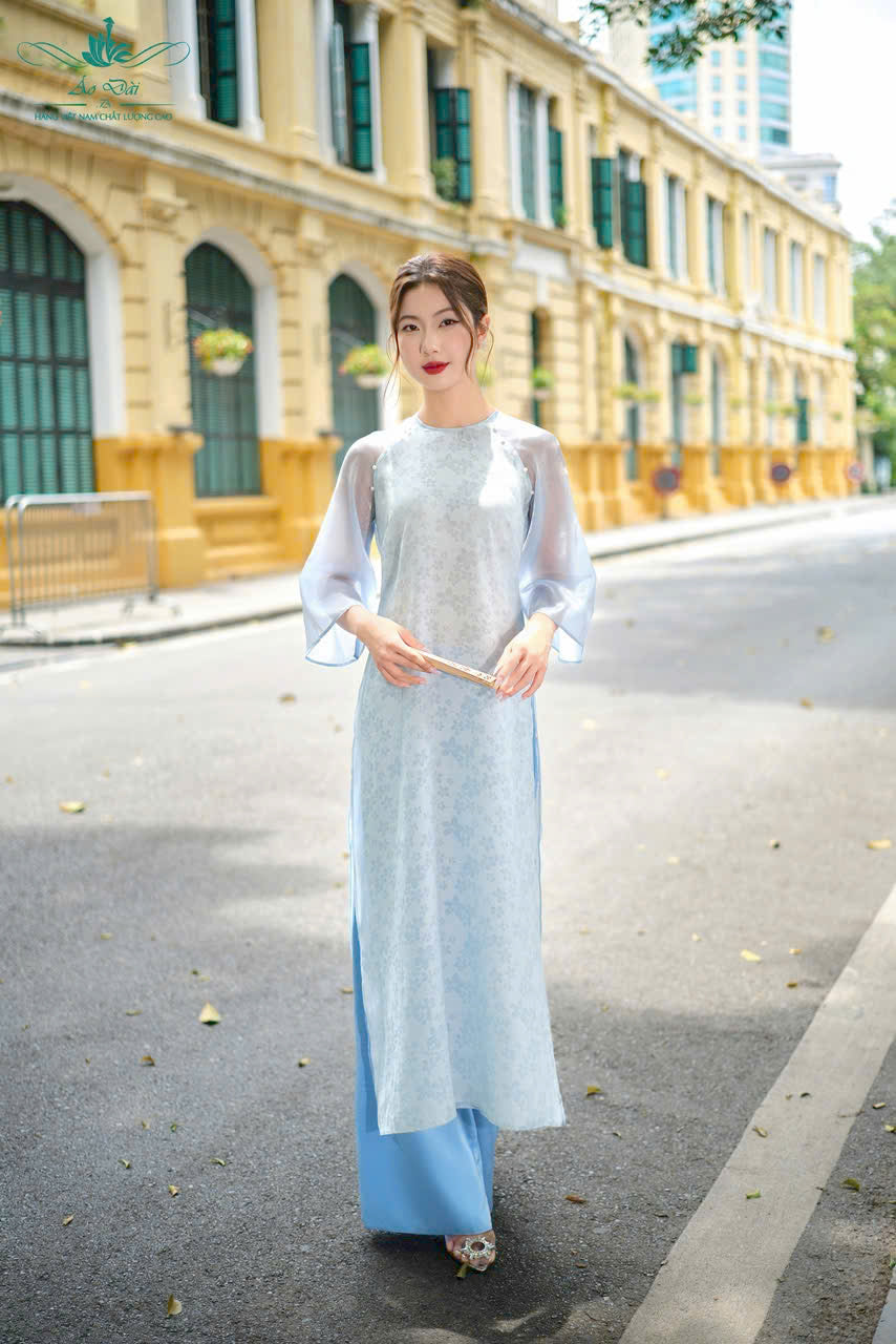 Blue Mini Floral Ao Dai Set | Traditional Vietnamese Dress