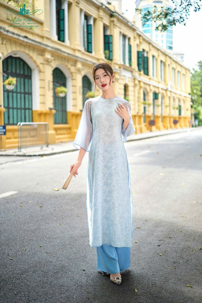 Blue Mini Floral Ao Dai Set | Traditional Vietnamese Dress