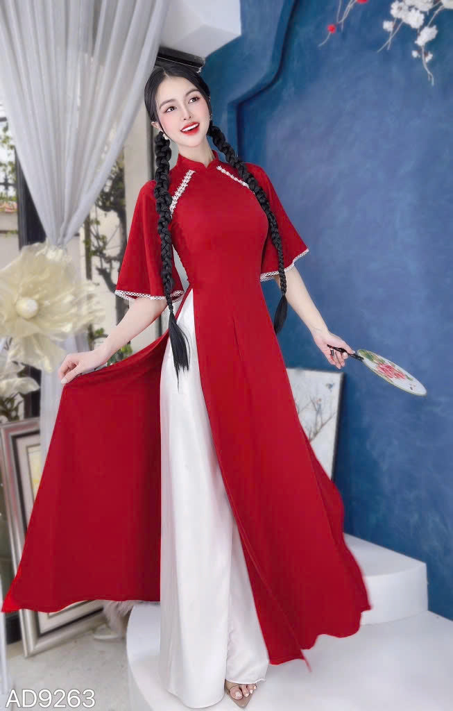 Red Ao Dai Silk With Wide Sleeves | Pre-made Modern Ao Dai For Women