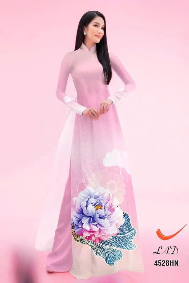 Pre-order: Pink Silk Ao Dai For Women - 3D Floral Printed Vietnamese Dress