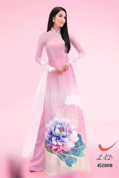 Pre-order: Pink Silk Ao Dai For Women - 3D Floral Printed Vietnamese Dress