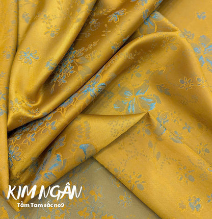 Golden Brocade Traditional Long Sleeve Ao Dai-No Pants | Elegant Formal Ao Dai for Women